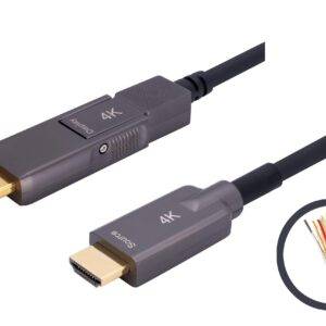 Armored HDMI 2.0 Type A to Micro HDMI (Type D) 10m (33ft) Active Optical Cable, 4K@60Hz, 18Gbps, Industrial Grade