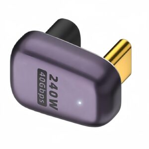 USB4 40Gbps 180° U-Shaped Type-C Male to Female Adapter, 240W PD, 8K Video, Aluminum Housing for Laptop, Dock & Gaming Setup