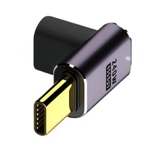 USB4 40Gbps Type-C Female Vertical-Angle Adapter with LED, 240W PD, 8K Video, Aluminum Housing, for Laptop, Dock & Gaming Setup