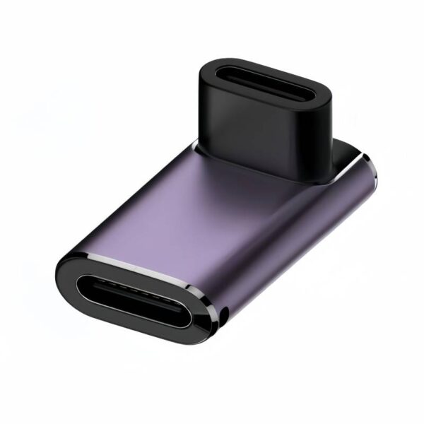 USB4 40Gbps Type-C Female to Female 90° Vertical-Angle Adapter with LED, 240W PD, 8K Video, Aluminum Housing, for Laptop, Dock & Gaming Setup