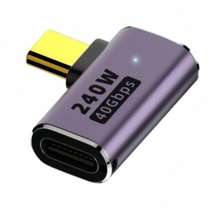 USB4 40Gbps Type-C Male to Female Right-Angle Adapter with LED, 240W PD, 8K Video, for Laptop, Dock & Gaming Setup