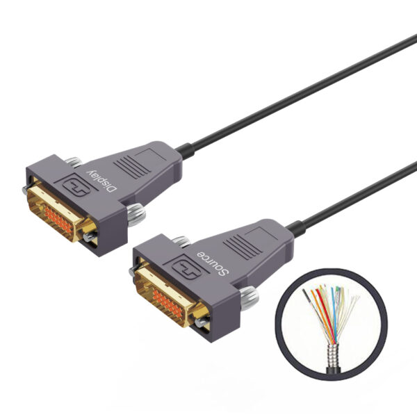 Armored Industrial-Grade DVI-D Single-Link Male to Male 10M(33ft) Active Optical Cable, 10.2Gbps, 1080P